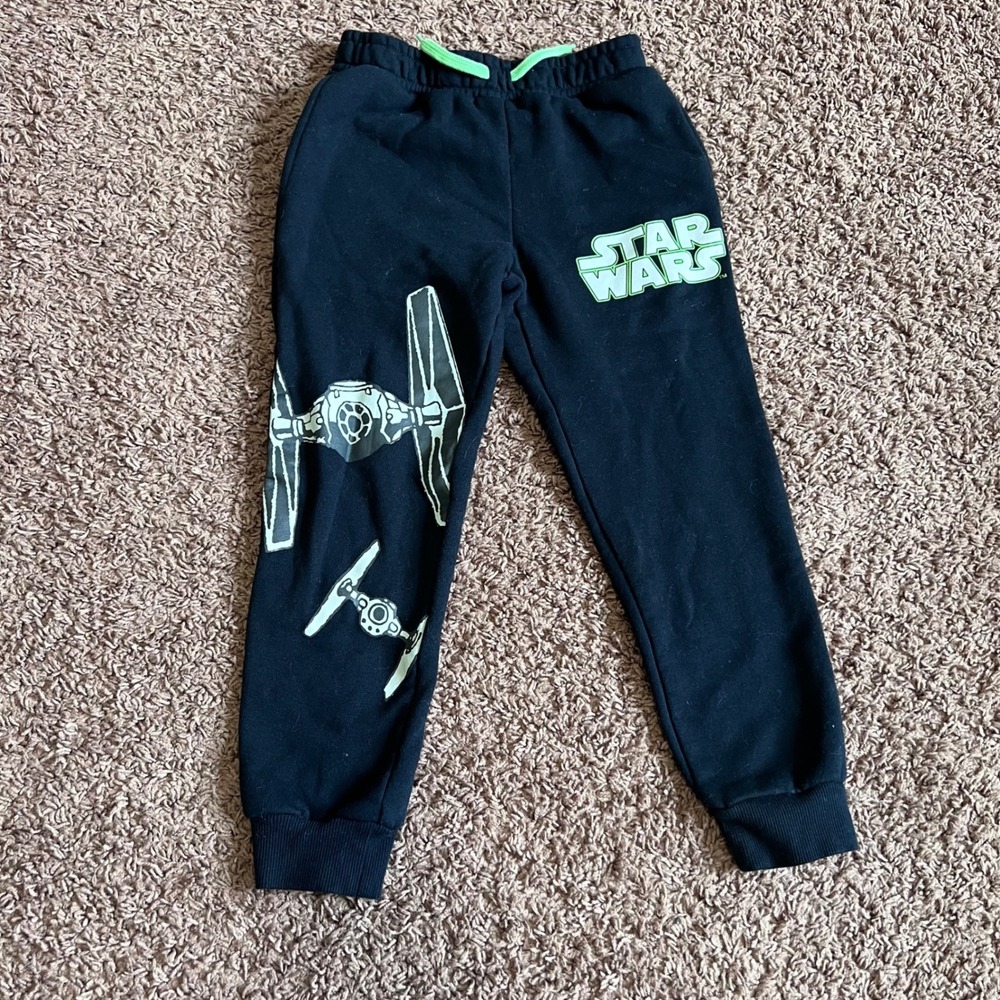 Disney 100 Star Wars Boys Black Jogger Sweatpants TIE Fighter Graphic Small NWOT